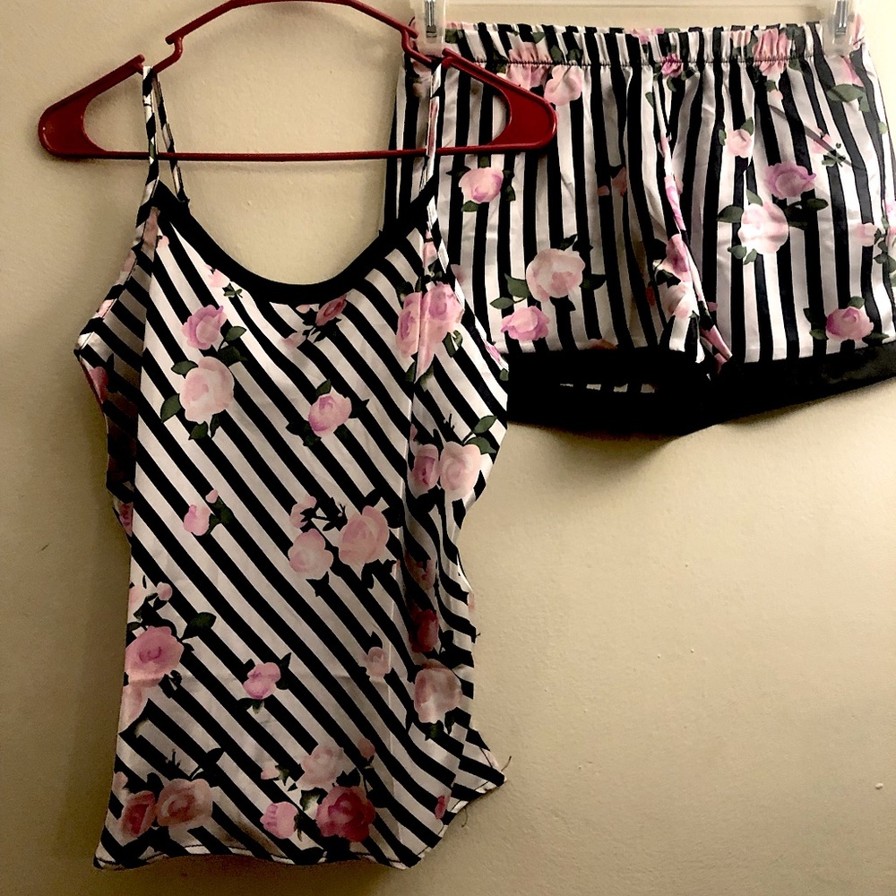 Women’s Stripes & Roses 2Pc Cami & Short PJ Set